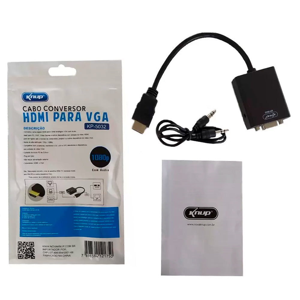 Mini Adaptador Conversor HDMI Para VGA Com Saída De Áudio Preto Knup KP-5032